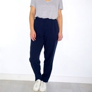 Vintage Leslie Fay High Waist Navy Blue Side Zip Pleated Taper Trousers Pants 10